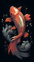 Vintage Style Koi Fish on Dark Background Generative AI photo