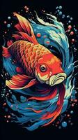 Pop Art Koi Fish on Dark Background Generative AI photo