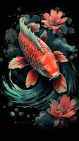 PoponStyle Koi Fish Swimming in Dark Waters Generative AI photo