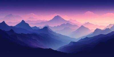 Dark Cyan and Violet Minimalist Landscape Mountain Wallpaper AI Generated photo