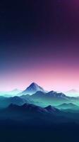 Dark Cyan and Violet Minimalist Landscape Mountain Wallpaper AI Generated photo