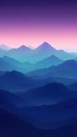 Dark Cyan and Violet Minimalist Landscape Mountain Wallpaper AI Generated photo
