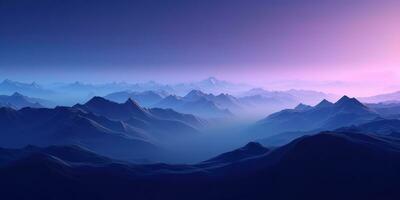 Dark Cyan and Violet Minimalist Landscape Mountain Wallpaper AI Generated photo