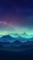 Dark Cyan and Violet Minimalist Landscape Mountain Wallpaper AI Generated photo