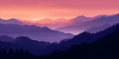 Fiery Orange and Deep Violet Minimalist Mountain Landscape Wallpaper AI Generated photo