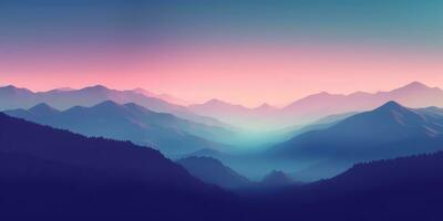 Dark Cyan and Violet Minimalist Landscape Mountain Wallpaper AI Generated photo