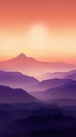 Golden Yellow and Deep Purple Minimalist Mountain Landscape Wallpaper AI Generated photo