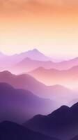 dorado amarillo y profundo púrpura minimalista montaña paisaje fondo de pantalla ai generado foto