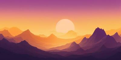 Golden Yellow and Deep Purple Minimalist Mountain Landscape Wallpaper AI Generated photo