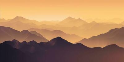 Golden Yellow and Deep Purple Minimalist Mountain Landscape Wallpaper AI Generated photo