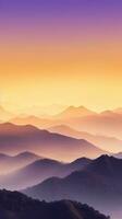 Golden Yellow and Deep Purple Minimalist Mountain Landscape Wallpaper AI Generated photo