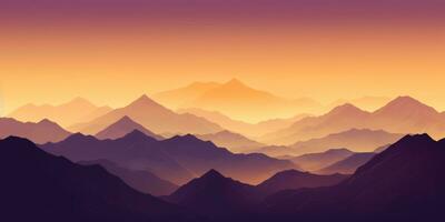 Golden Yellow and Deep Purple Minimalist Mountain Landscape Wallpaper AI Generated photo