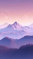 Soft Blush and Lavender Minimalist Mountain Landscape Wallpaper AI Generated photo