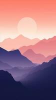 Warm Coral and Lavender Minimalist Mountain Landscape Wallpaper AI Generated photo