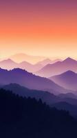 Warm Orange and Deep Purple Minimalist Mountain Landscape Wallpaper AI Generated photo