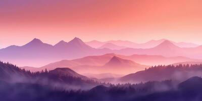 Warm Coral and Lavender Minimalist Mountain Landscape Wallpaper AI Generated photo