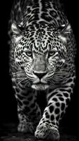 Leopard in the Style of Black and White on Dark Background AI Generated photo