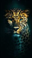 Leopard in the Dark Bokeh Background AI Generated photo