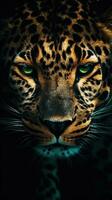 Fierce Leopard in Grungeon Style on Dark Background Generative AI photo