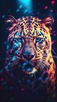 Neon Leopard on Dark Background Generative AI photo
