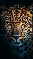 Realistic Leopard on Dark Background Generative AI photo