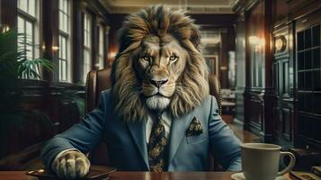 Lion in a Business Suit The Ultimate House Property Seller Generative AI photo