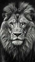 Majestic Black and White Lion on Dark Background Generative AI photo