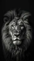 Majestic Black and White Lion on Dark Background AI Generated photo