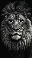 Majestic Black and White Lion on Dark Background AI Generated photo