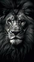 Majestic Black and White Lion on Dark Background AI Generated photo