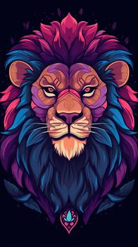 Illustrated Lion on Dark Background Generative AI photo