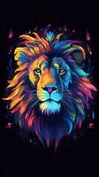 Neon Lion on Dark Background Generative AI photo