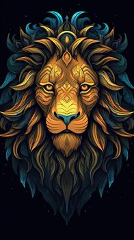 Fierce Lion Roaring in Grungeon Style on Dark Background Generative AI photo