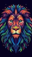 Neon Lion on Dark Background Generative AI photo