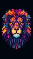 Neon Lion on Dark Background AI Generated photo