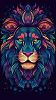 Neon Lion on Dark Background Generative AI photo