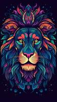 Neon Lion on Dark Background Generative AI photo