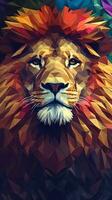 Stained Glass Lion on Dark Background Generative AI photo