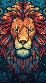 Stained Glass Lion on Dark Background Generative AI photo