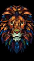 Stained Glass Lion on Dark Background Generative AI photo