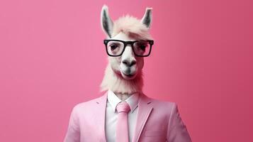 Llama in Pink Business Suit Ready for the Office Generative AI photo