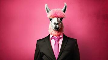 Llama in Pink Tie Business Suit Generative AI photo