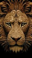 Macro Geometric Lion Face with 3D Helical Prism and Paisley Shapes AI Generated photo