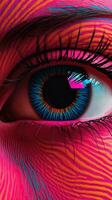 Mesmerizing Closeup of Eyes Merged with Op Art Surprise Hot Pink and Neon Orange Black AI Generated photo