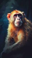 Low Poly Monkey on Dark Background Generative AI photo