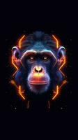 Vibrant Neon Monkey on Dark Background AI Generated photo