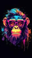 Pop Art Monkey on Dark Background Generative AI photo