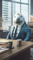 Narwhal in Business Suit in ArcticThemed Office AI Generated photo