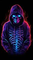 Neon Colored Skeleton Portrait in Hoodie AI Generated photo