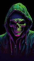 Neon Colored Skeleton Portrait in Hoodie AI Generated photo